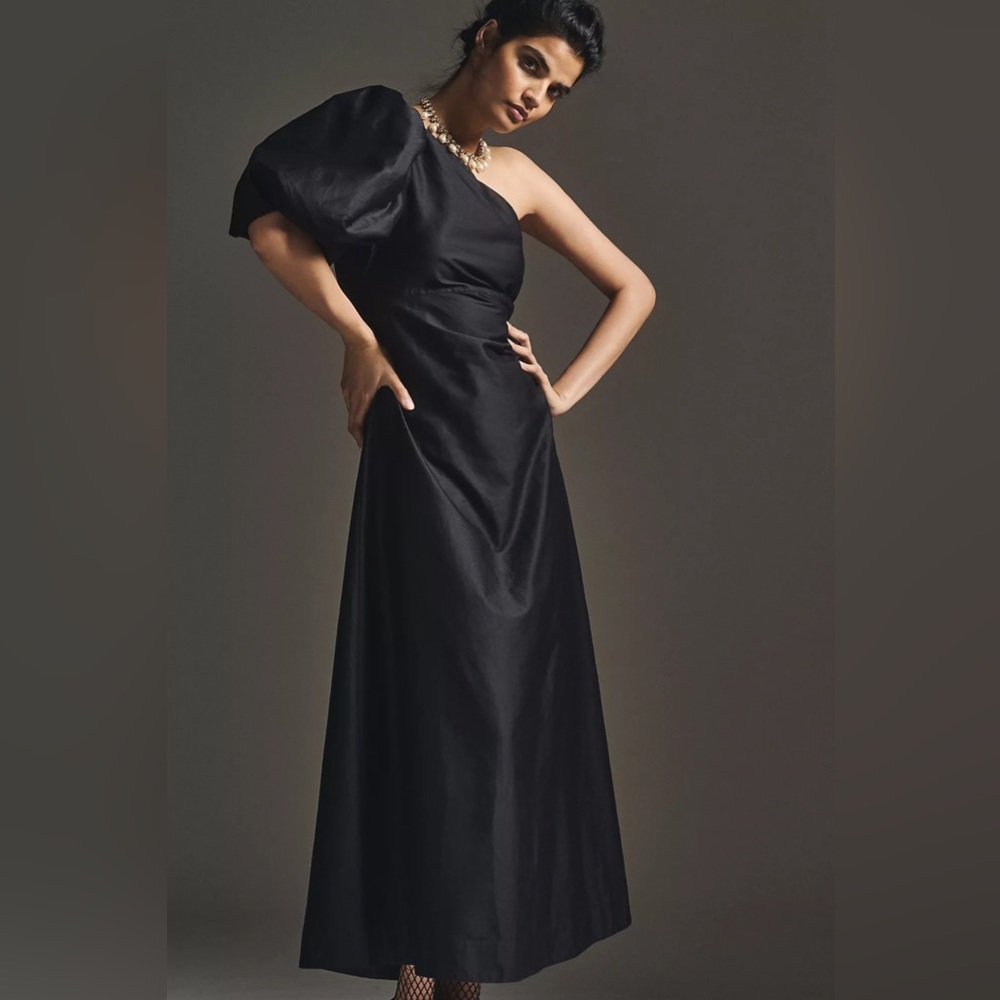 Anthropologie Aureta Studio One-Shoulder Puff-Sleeve Dress